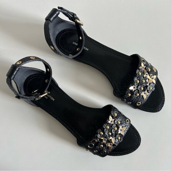 LOUIS VUITTON TROPICAL BLOOM SANDALS SHOES SZ 37 BLACK BNIB LIMITED EDITION - Picture 3 of 9